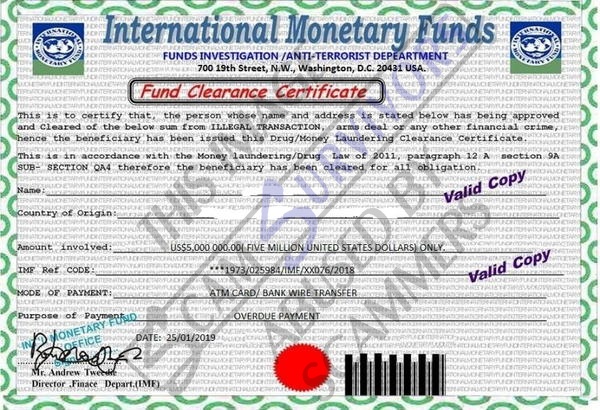 Fake Fund Clearance Certificate.JPG