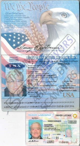 Fake Sammy Ray Barrier ID and Passport.JPG