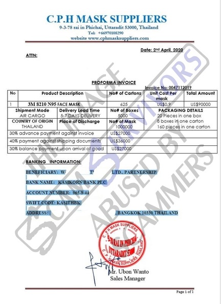 Fake Invoice C.P.H Mask Suppliers.JPG